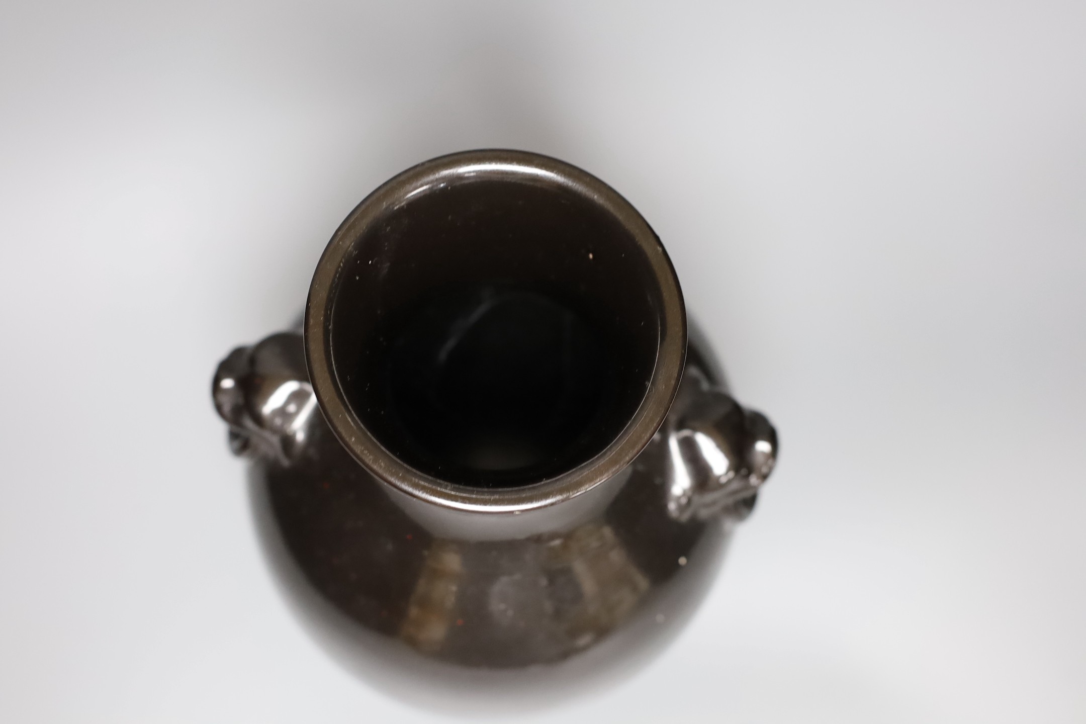 A Chinese oil spot glaze two handled vase, 31cm
